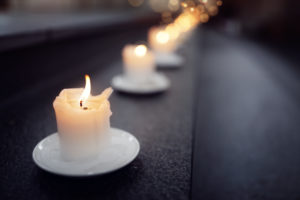 Candles on alter steps in a church